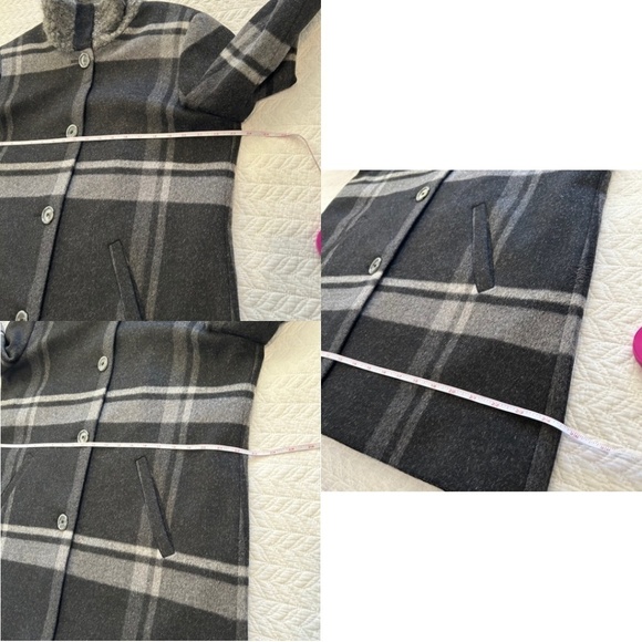 MALLIA Wool/Cashmere Pea Coat Grey Large Plaid Funnel Neck Size14 MadeInCanada - Picture 11 of 15
